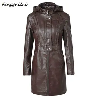 

Gothic Faux Leather Jacket Women Hoodies Winter Autumn Motorcycle Jacket Black Outerwear Faux Leather PU Jacket Long Coat