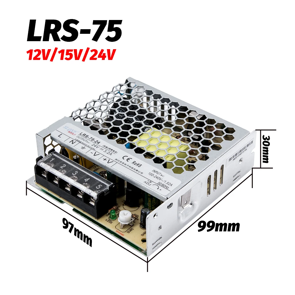 única LRS-15 oh 50 75 100 150 200 w 5v 12v 15v 24v 36v 48v