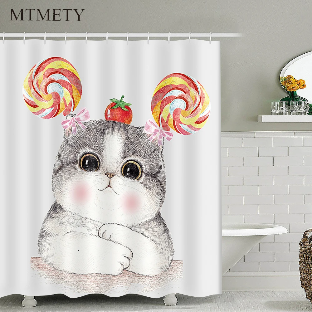 Забавная занавеска для ванной с принтом кошки 3d ванны водонепроницаемая