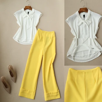 

Set Women 2020 Summer New Fashion Temperament Chiffon Shirt Coat Wide Leg Pants Two-piece Set Was Thin Women's Clothing set set