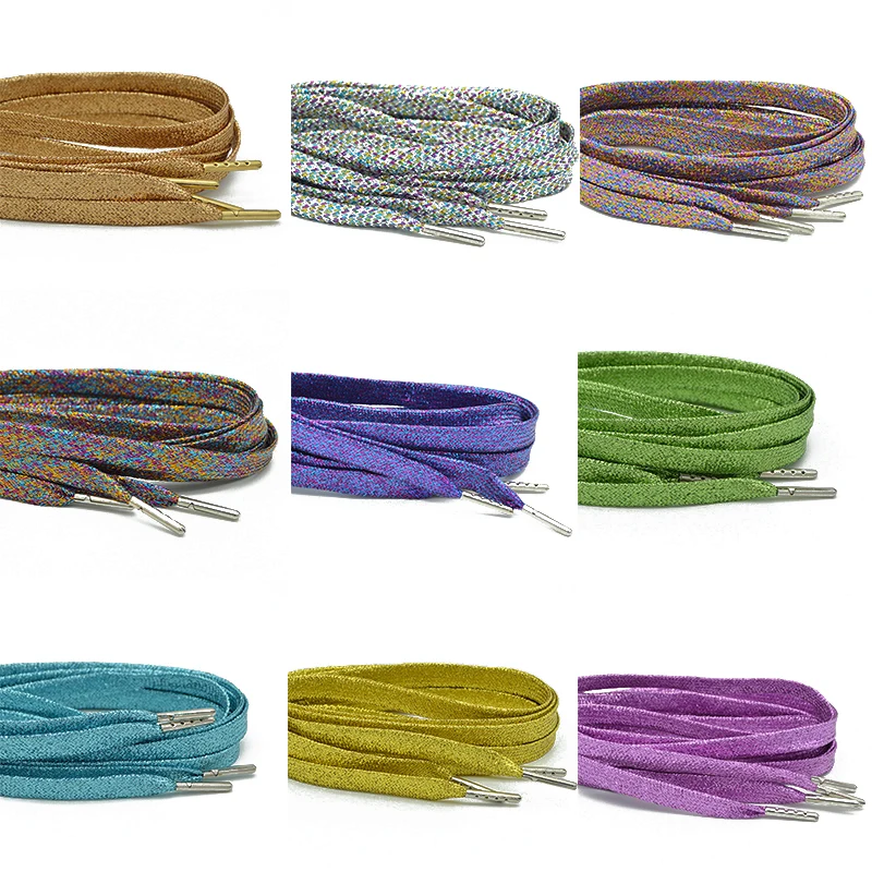 

1 pair Flat Solid Color Glitter Shoelaces Fashion Shiny Sparkly Shoe Laces Unisex Chic Shimmering Metallic Bootlaces Wholesale