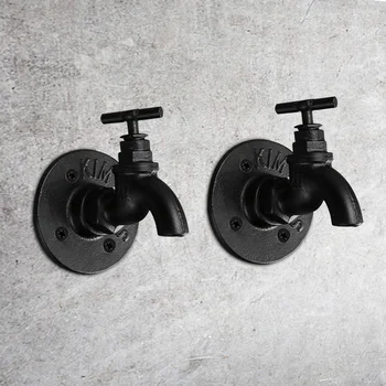 

2pcs Coat Hat Wall Mounted Easy Install Iron With Screws Office Faucet Shaped Rustic Home Decor Vintage Heavy Duty Hanging Hook
