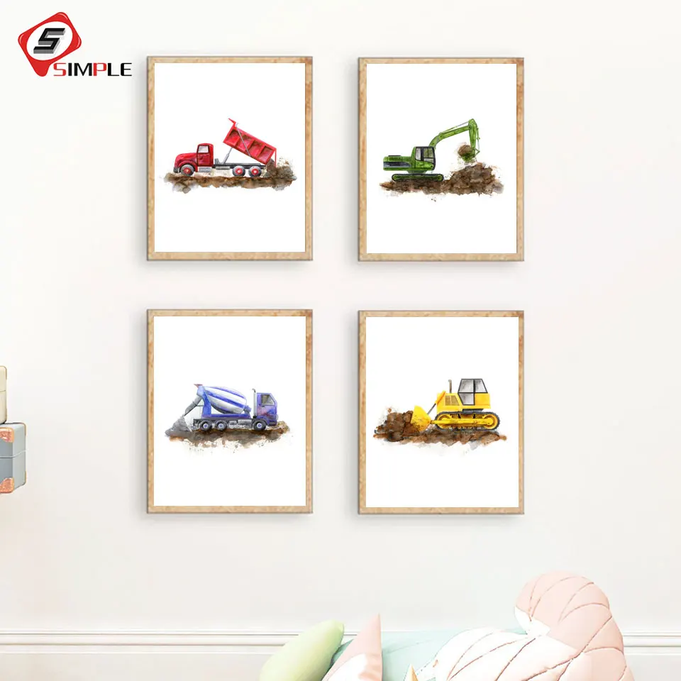 Постеры и картины на стену для мальчиков рисование холсте самосвал экскаватор