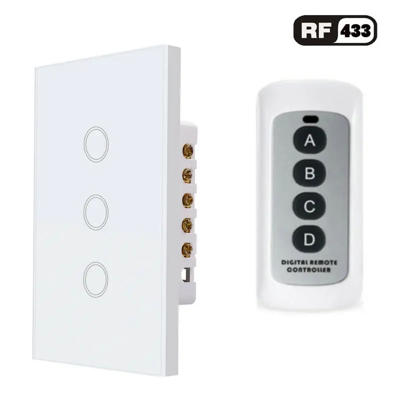 

US Standard 2 Gang 1 Way RF433 Remote Control Wall Switch, Wireless Smart Light Switches, Glass Panel Touch Switch AC 110-220V