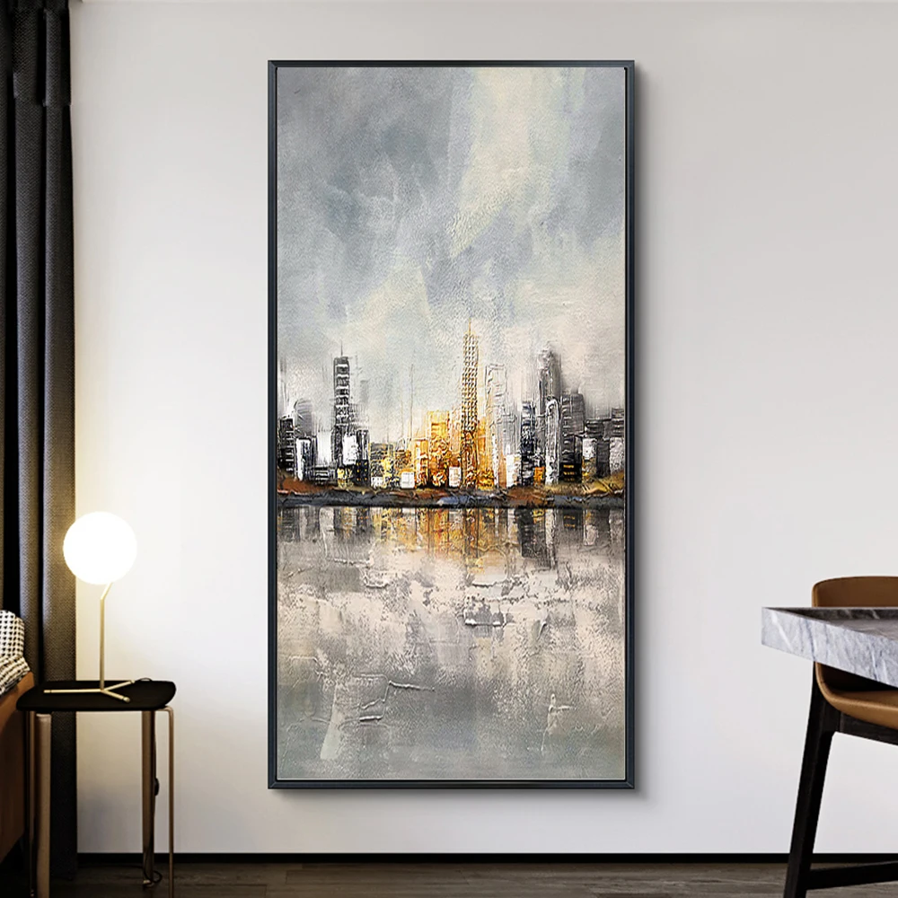

Knife Buildings Oil Painting Hand Painted Abstract Painting Thick Texture Canvas Painting Modern Wall Art Painting Office Decor