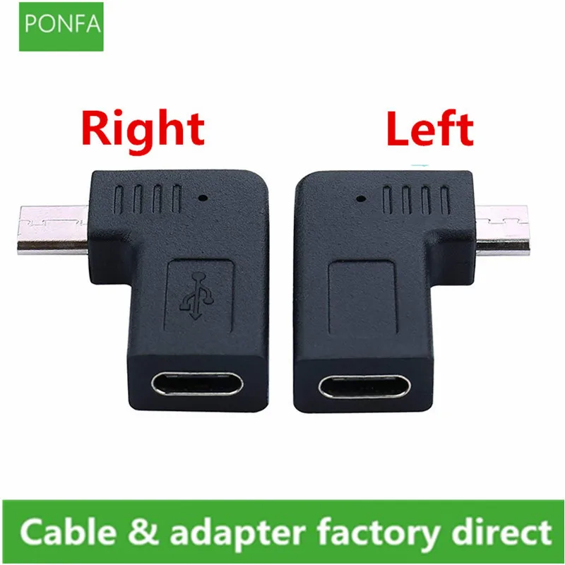 Microusb macho a hembra tipo c, convertidor de datos de carga de 90 grados, ángulo izquierdo y derecho