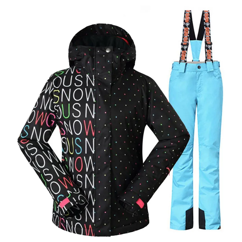 GS белый и черный женский зимний костюм 10K водонепроницаемая ветрозащитная Спортивная одежда для спорта на открытом воздухе комплекты для сноубординга комбинезон зимние штаны и лыжные куртки - Цвет: picture jacket pant