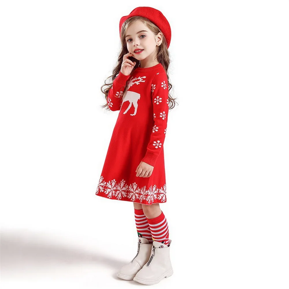 Осенние детские платья для девочек, рождественское многослойное платье для девочек платье принцессы с оленем праздничные платья для девочек платья для малышей с длинными рукавами, D35 - Цвет: Бежевый