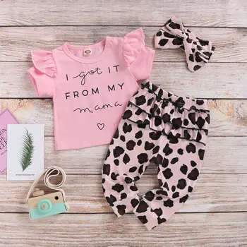 

AU Newborn Baby Girls Ruffle T-shirt Tops + Pants + Headband Cotton Clothes Sets