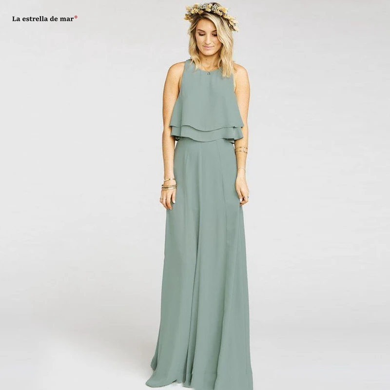 sage green boho bridesmaid dress
