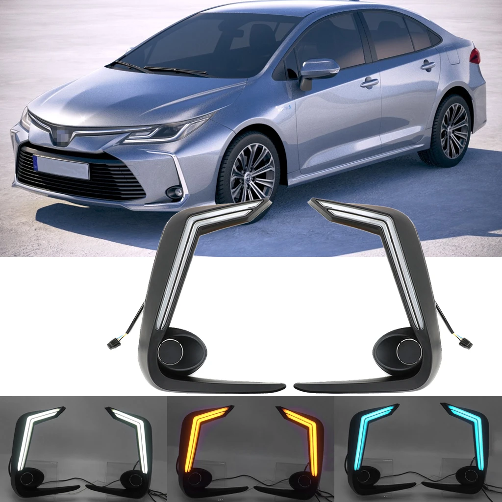Compatible with 19-21 Corolla L/LE/XLE LED Daytime Running Light DRL Turn Signal Lamp 2PCs, White Amber Blue