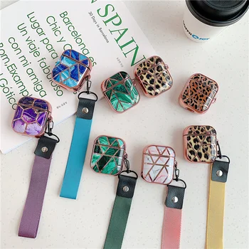 

Leopard Pattern Grid Electroplated case for Airpods 1 2 case Bluetooth Headphone Case For airpods case Lanyard Rope Strap