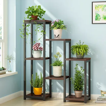 

Flower shelf chlorophyllin family multi-storey indoor special steel and wood balcony floor flower shelf racks plant stand