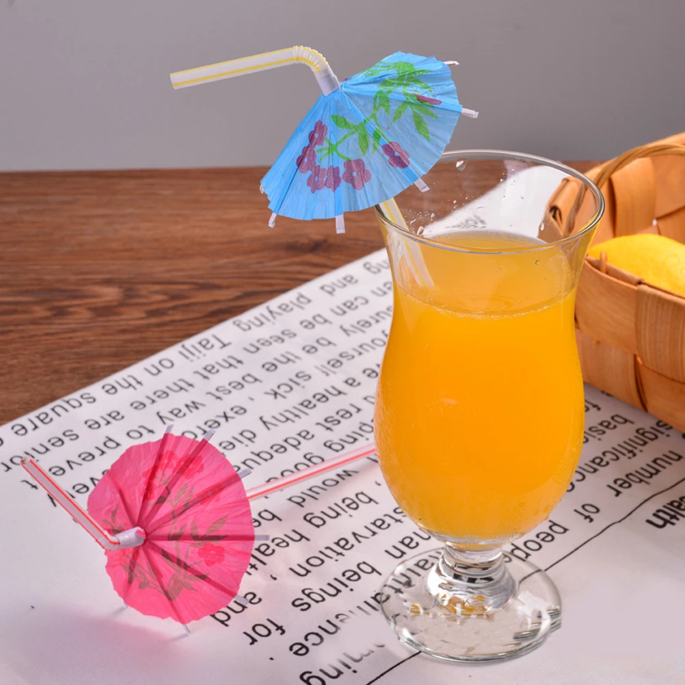 100pcs Hawaiian Luau Party Umbrella Parasol Straws Cocktails Drinks Pool Beach