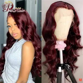 

Pinshair 99J Body Wave Wigs Lace Front Wig Pre Plucked With Baby Hair Peruvian Hair 13*4 Lace Front Human Hair Wigs 150 Non-Remy