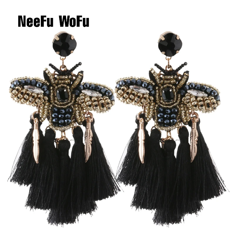 NeeFu WoFu Rhinestone Earrings Tassel Crystal Big Butterfly Earring Large Long Brinco Ear Accessories Oorbellen Christmas Gift | Украшения