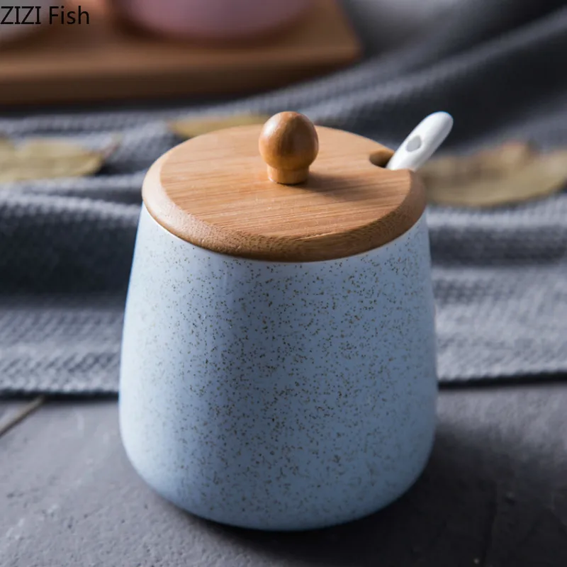 Японский стиль керамика специй баночка с крышкой есть ложка соль сахар бак для хранения бытовой приправа инструмент