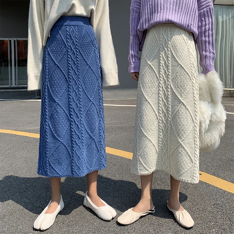 shooting video# 4771 han edition twist ling show thin knitting skirts, tall waist straight package hip skirt of