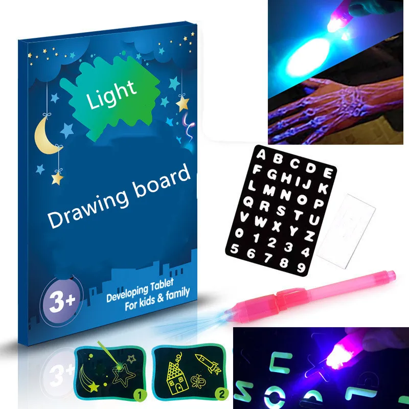 3D A3 волшебный светодиодный светящийся чертежный щит для рисования граффити флуоресцентный блокнот для планшета доска для сообщений с светильник обучающие игрушки