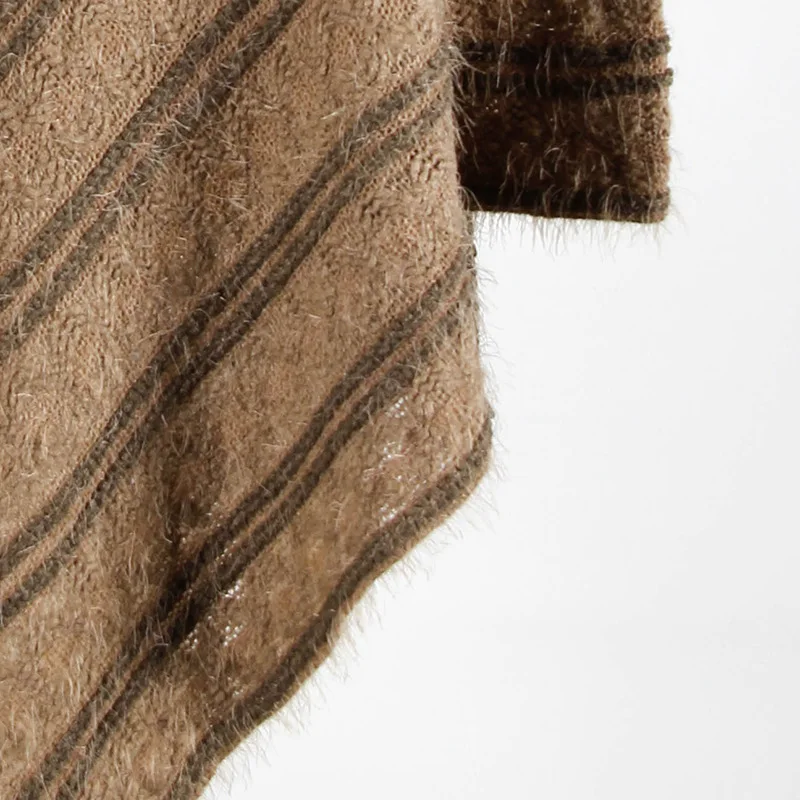 Autumn winter Cloak shawl Pullover knitted sweaters women Fringed cloak shawl Hooded shawl striped lady sweaters women