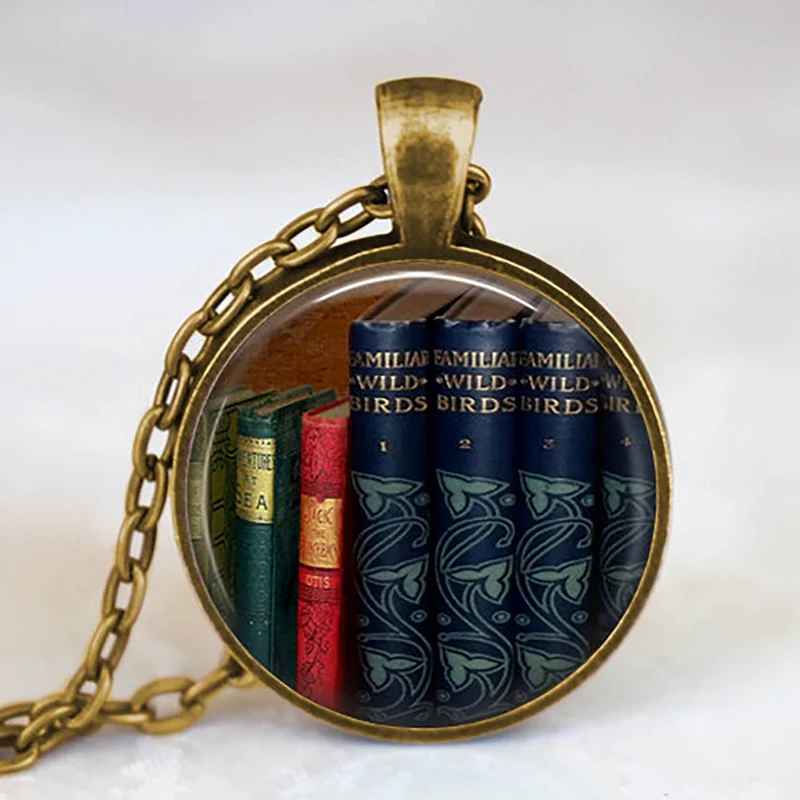 New Fashion Necklace Glass Dome Vintage Library and Books Pendants Necklace For Students Teachers And Librarians Necklace