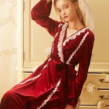 Зимний халат ночная рубашка принцессы женский зимний длинный халат красная пижама цельная ночная рубашка