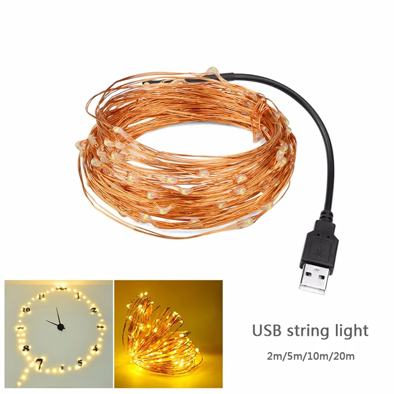 Светодиодный гирлянды 2/5/10/20 м серебристо медный провод светодиодный свет шнура