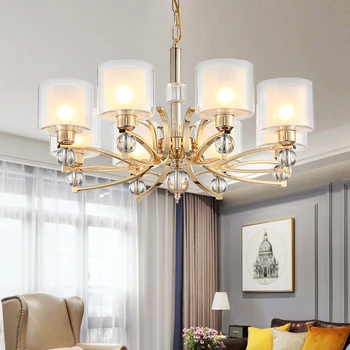 

Electroplated gold Chandeliers Modern Antique gold Industrial stair Lighting fixtures 3/6/8/10 arms Brushed Nickel tube