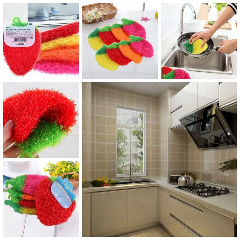 

Clean Non-scratch Strawberry Super Absorbent Home Kitchen Tool Bowl Pan Dish Washing Cleaning Cloth Fruit Dish Scrubber Sponge