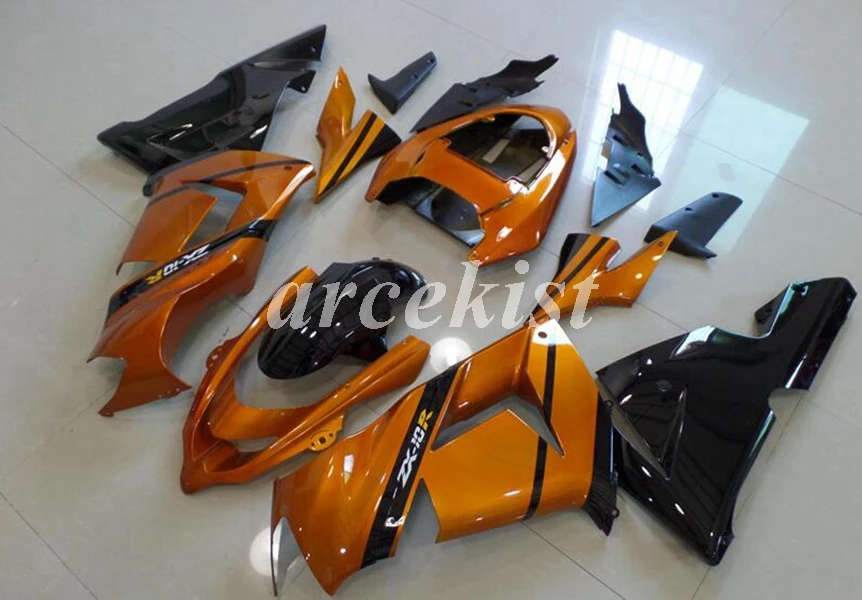 4 подарки ABS полный обтекатель комплект подходит для kawasaki Ninja ZX10R 2004-2005 04 05 10R ZX-10R Кузов Набор черный оранжевый