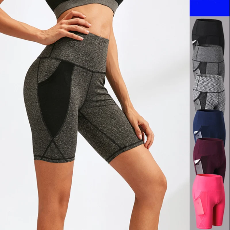 レディーススポーツネッティングハイウエスト yoga ショーツポケットタイト速ドライ fintess trainning ショーツヨガ