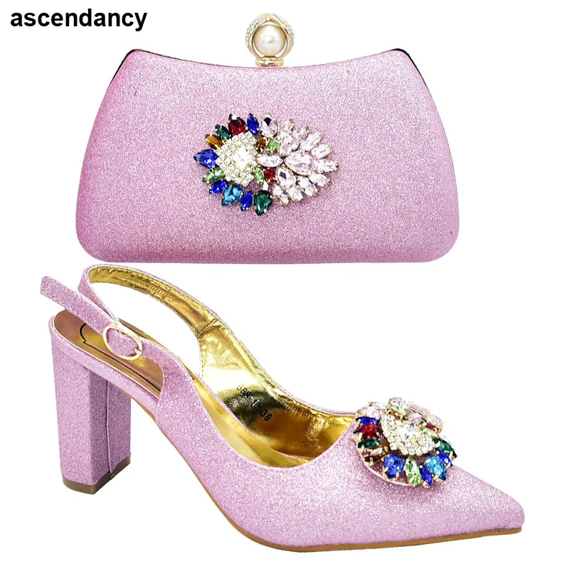 

New Arrival African Wedding Italian Shoe and Bag Sets Ladies Ladies Shoes with Matching Bags Set Wedding Shoes Bride Cristal
