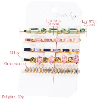 

5 Pcs/set Personality Color Rhinestone Hairpin Set Fashion Lady Women Word Clip