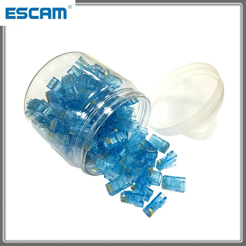 Warna Warni Escam Amp01 100 Pcs Rj45 Rj 45 Cat5 Cat5e Modular Kabel Head Plug Ethernet Berlapis Emas Konektor Jaringan Terbaik Promosi Transmission Cables Aliexpress