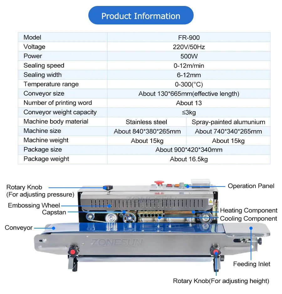 ZONEPACK FR-900 Автоматическая машина для непрерывной запайки пленки, машина для упаковки в полиэтиленовые пакеты, машина для запайки расширенной пищевой ленты 