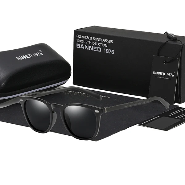 TR90+ поляризационные Мужские Винтажные Солнцезащитные очки в алюминиевой оправе, классический фирменный дизайн, модные солнцезащитные очки для вождения для мужчин/женщин - Цвет линз: black