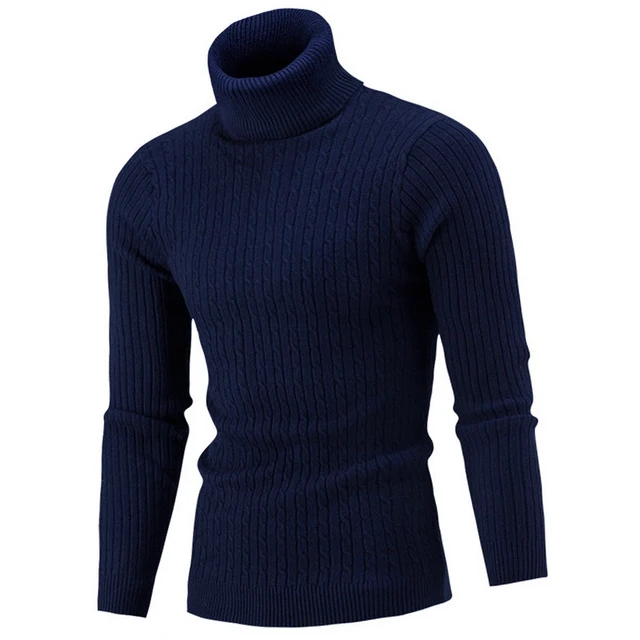 Winter Braid Men's Pullovers Oversized Sweater Pullover Women Knitted Jumpers Vintage Turtleneck Sweaters Clothing G04-Navy