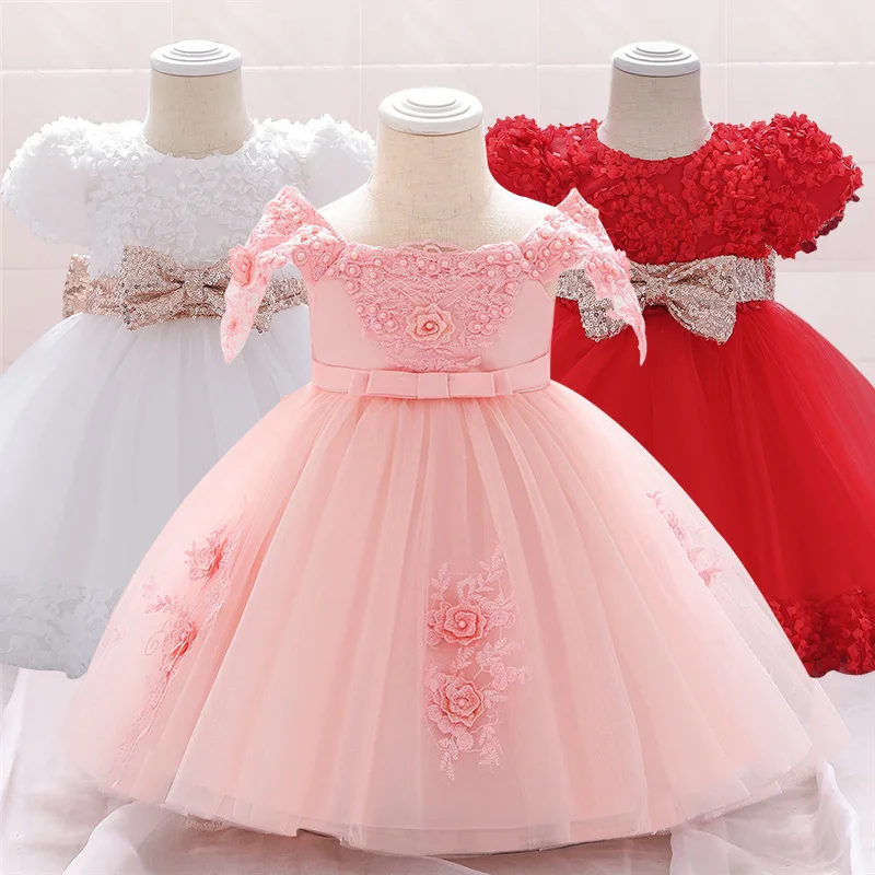 Fleur filles robe de mariée bébé filles baptême gâteau robes pour fête Occasion enfants 1 an bébé fille robe d'anniversaire