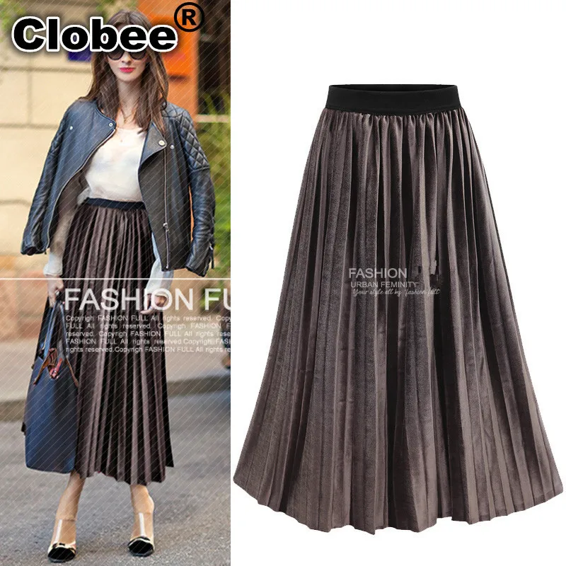 Clobee XXXL 4XL 5XL Plus Size Women Long Skirts Spring Summer Velvet Elastic High Waist Social Jump Loose Pleated Skirt