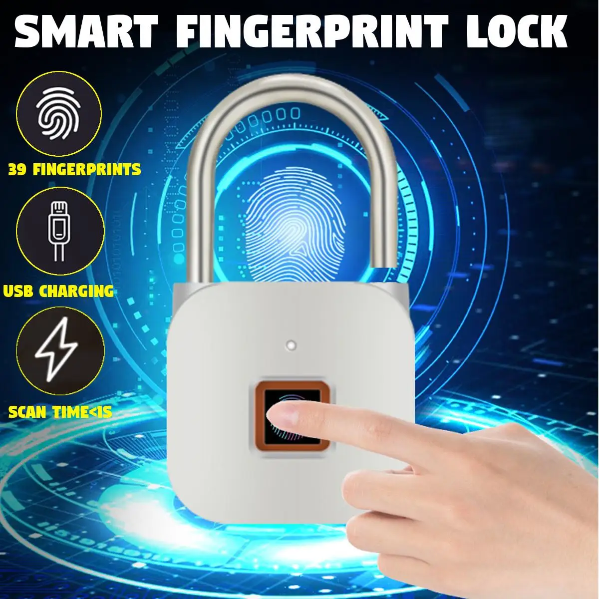 

Fingerprint Lock Smart Padlock Thumbprint Door Padlocks Portable Anti-Theft Fingerprint Lock for Bag Drawer Suitcase New