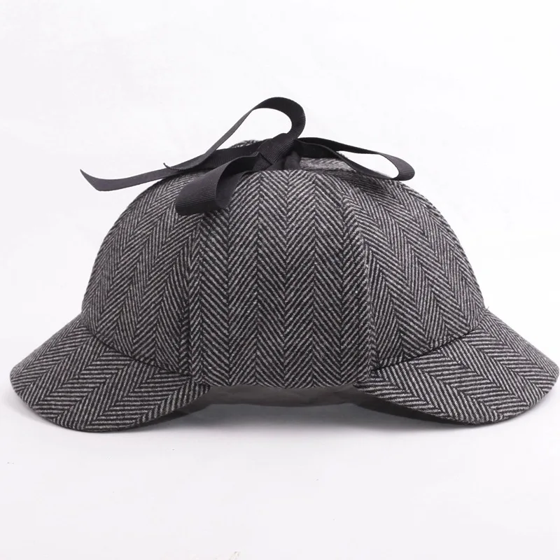 Online SHOWERSMILE sombrero de Sherlock Holmes Unisex invierno boinas de lana para los hombres Deerstalker de accesorios de tapa británico sombrero de detective de las mujeres