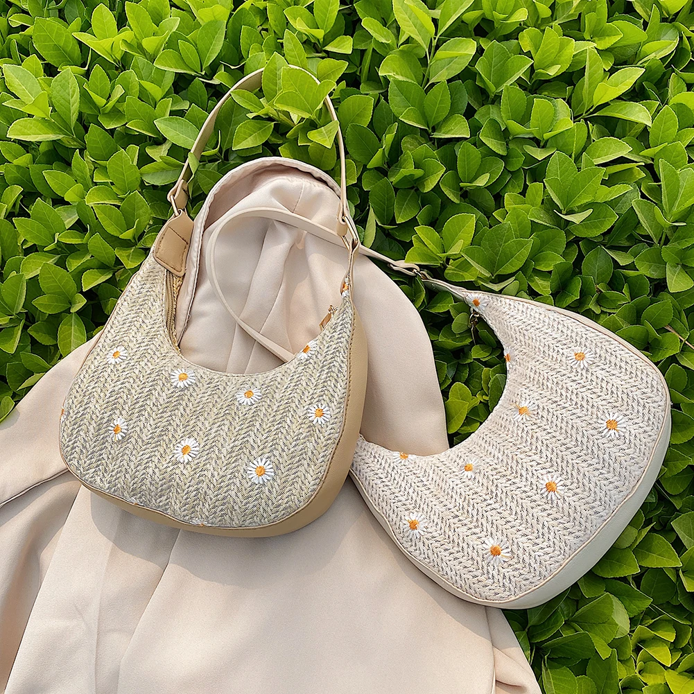 Модная женская кружевная плетеная Сумка через плечо с вышивкой ромашки