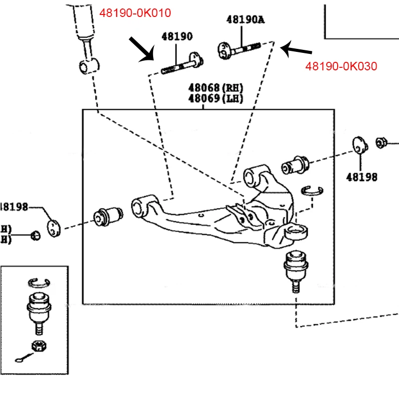 자동차 나사 캠버 조정 48190-0K010 48190-0K030, Toyota Fortuner Hilux GGN50 KUN50 GGN25