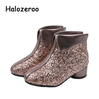 

Winter New Kids Princess Boots Baby Girls Glitter Ankle Boots Children Sequin Warm Shoes Dance Brand Heels Fashion Soft Boots
