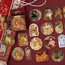 Autocollant en papier peinture Mucha Vintage, étiquette autocollante de décoration, pour album journal intime, Scrapbooking, fournitures scolaires, Diy bricolage, 46 pièces/paquet 