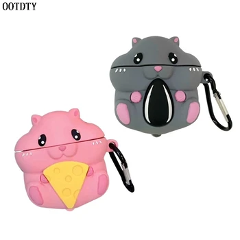 

Cute Hamster Pattern Protective Cover Soft Silicone Case Shell with Carabiner for Airpods 1/2 Wireless Earphones Charging Box