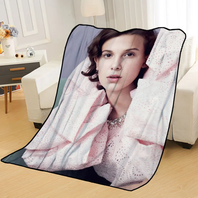 

Personalized Blankets Custom Millie Bobby Brown Blankets for Beds Soft DIY Your Picture Decoration Bedroom Throw Travel Blanket
