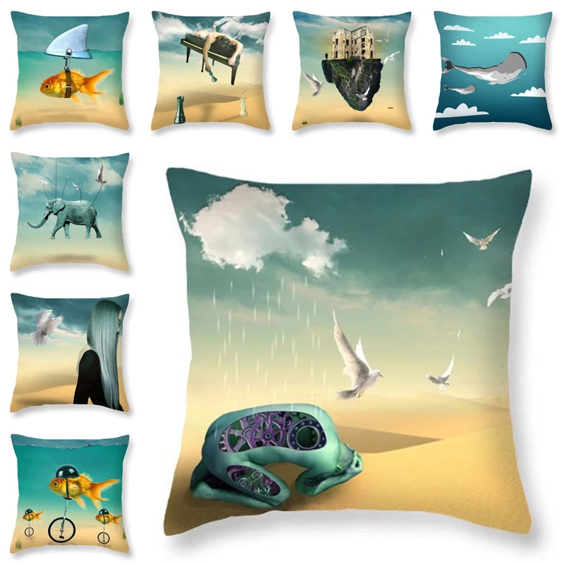 

New art creative abstract colorful absurd pattern soft polyester cotton pillowcase car home decoration sofa cushion cover