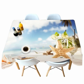 

DIY print Round Tablecloth Yellow Starfish Seascape Pattern Banquet Round Table cloth Thicken Waterproof Rectangular Table cover