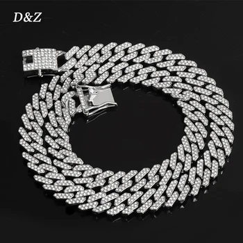 

D&Z New 12MM Hip Hop Iced Out Bling Rhinestones Miami Cuban Link Chain Necklaces For Men's/Women 3 Colors Fashion Jewelry